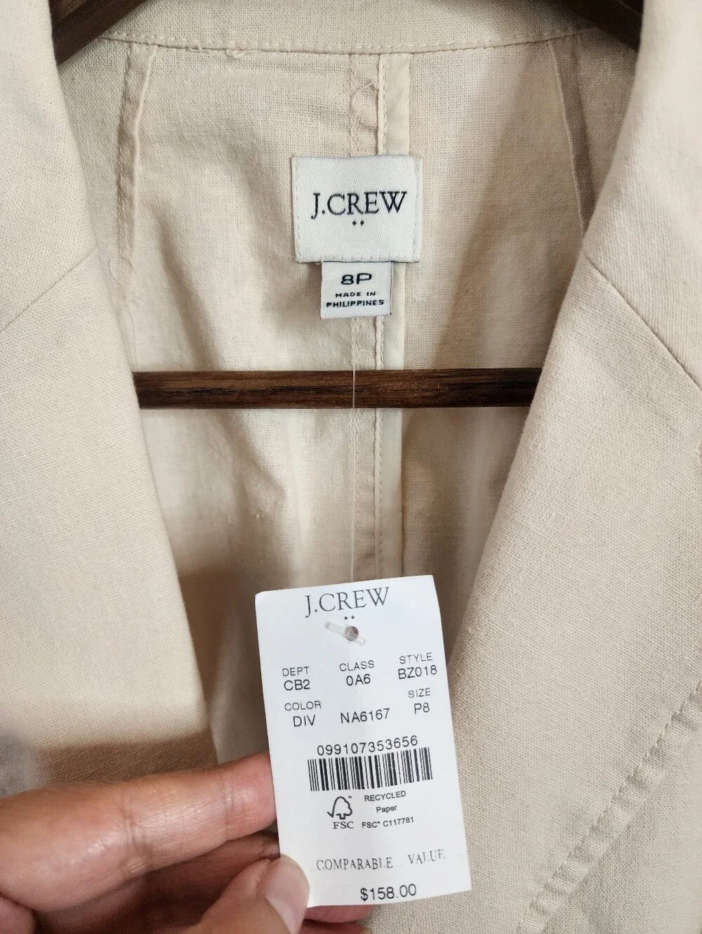 J. Crew Linen/cotton Blend Blazer | Cream | 8 Petite | NWT